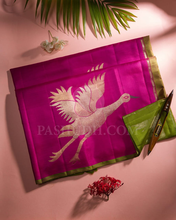 Regal Rani Pink & Parrot Green Traditional Borderless Kanjivaram Silk Saree - S1425(A)
