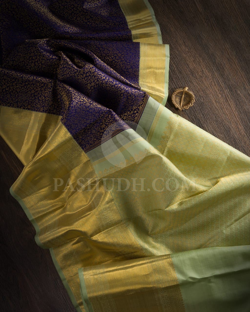 Navy Blue & Pista Green Kanjivaram Silk Saree - RD1
