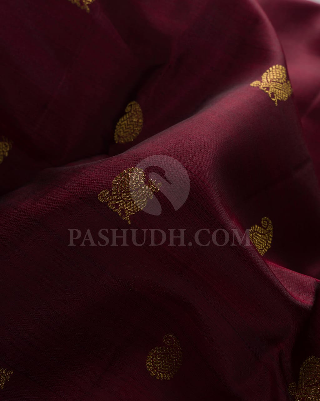 Majestic Maroon With Forest Green Kanjivaram Silk Saree - RM3