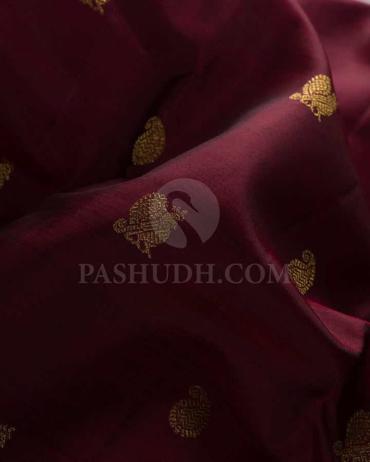 Majestic Maroon With Forest Green Kanjivaram Silk Saree - RM3