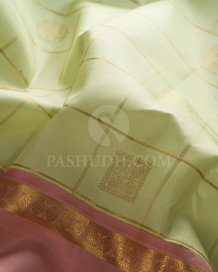 Pista Green and Light Pink Kanjivaram Silk Saree - RV5