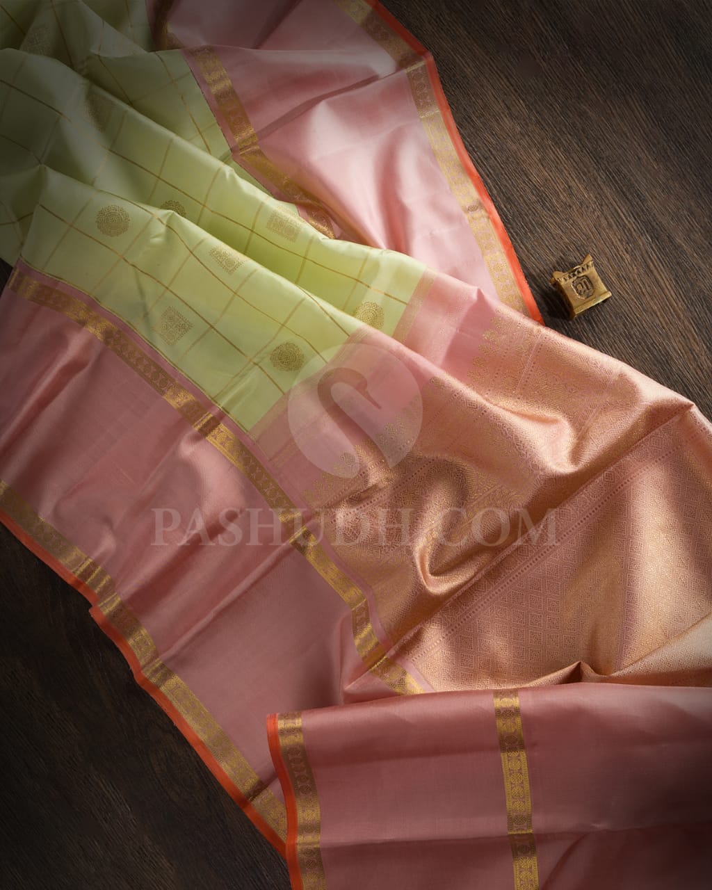 Pista Green and Light Pink Kanjivaram Silk Saree - RV5