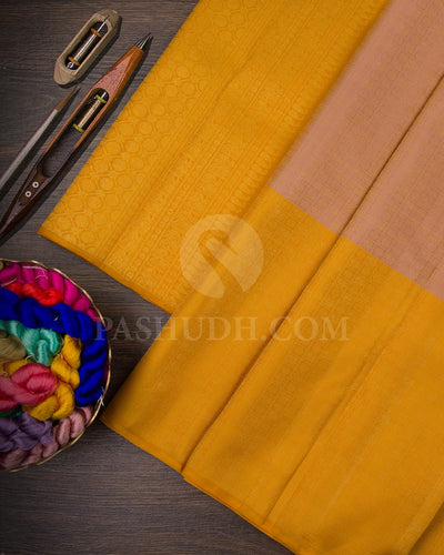 Lace Pink And Mango Yellow Kanjivaram Silk Saree - RB1