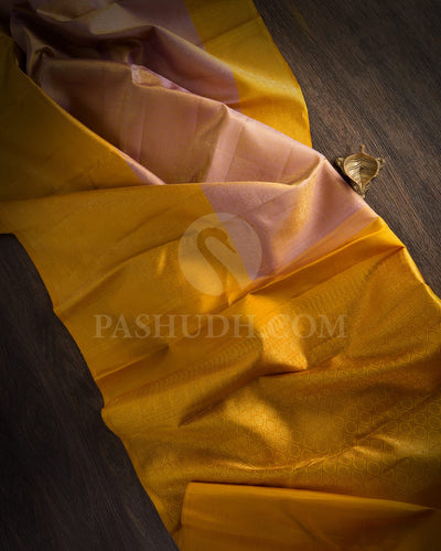 Lace Pink And Mango Yellow Kanjivaram Silk Saree - RB1