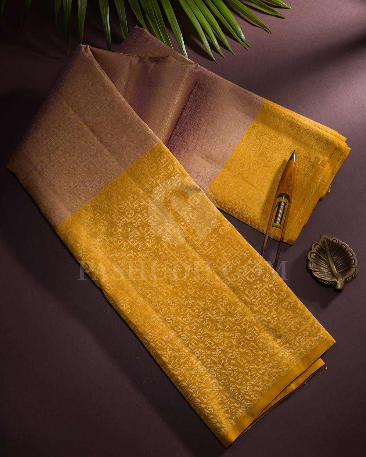 Lace Pink And Mango Yellow Kanjivaram Silk Saree - RB1