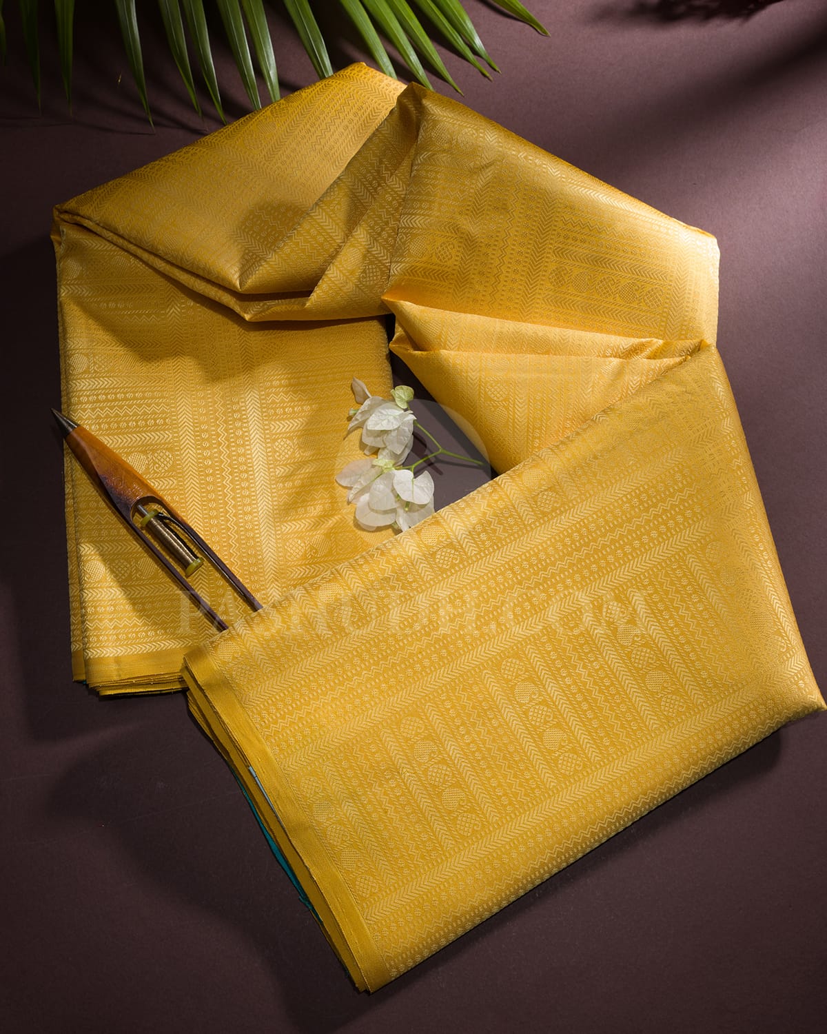 Yellow & Anandha Blue Traditional Borderless Kanjivaram Silk Saree - RB6