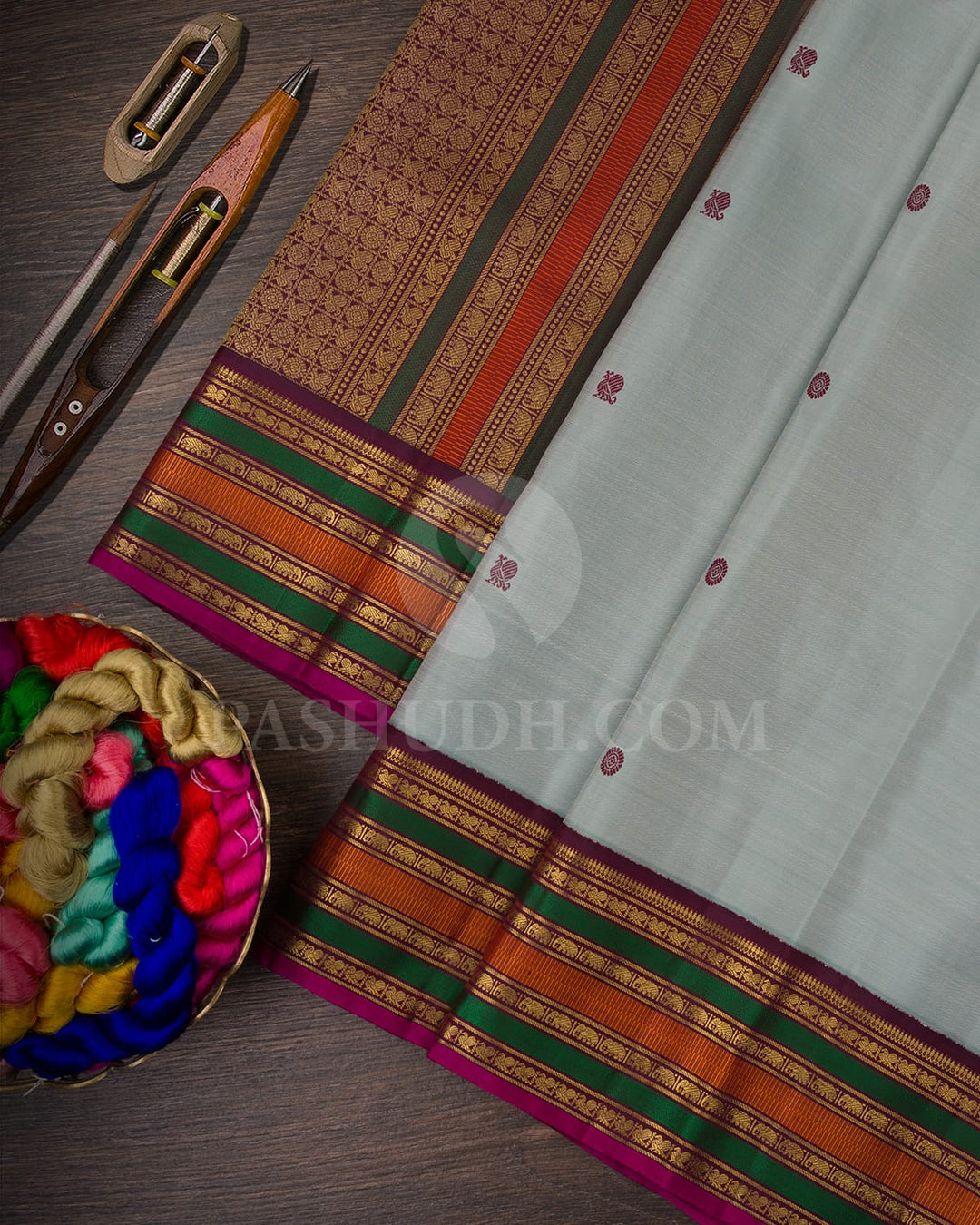 Blue Grey & Paaku Colour Kanjivaram Silk Saree - RK1