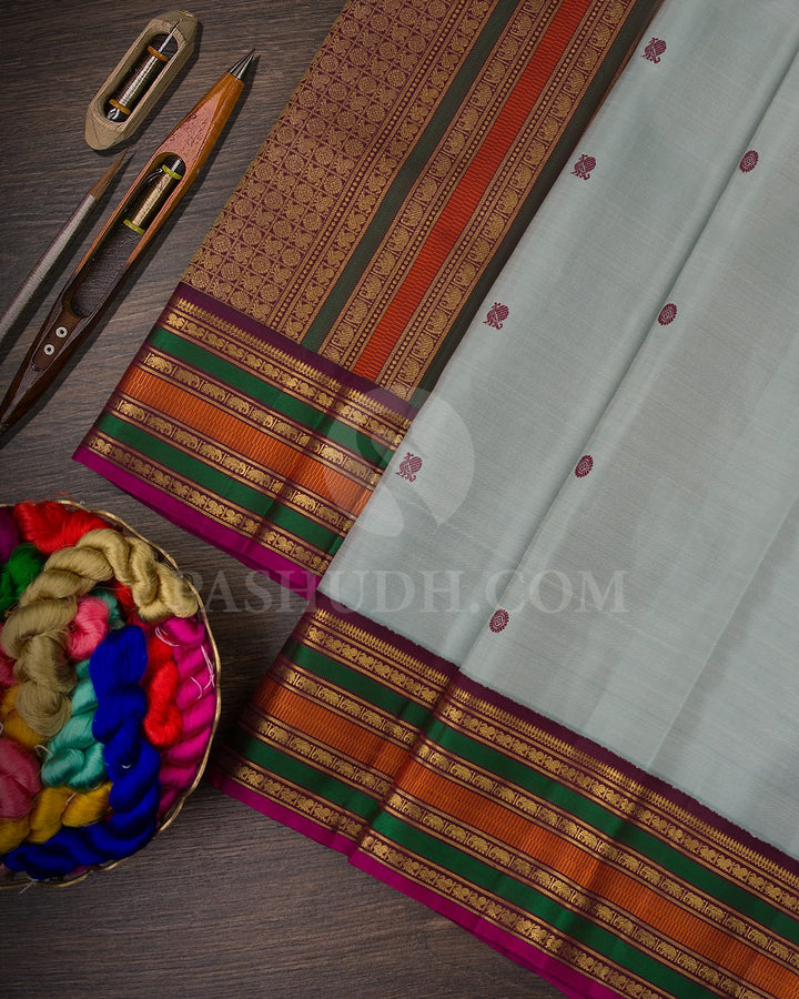 Blue Grey & Paaku Colour Kanjivaram Silk Saree - RK1