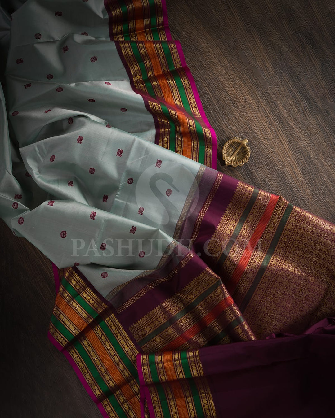 Blue Grey & Paaku Colour Kanjivaram Silk Saree - RK1