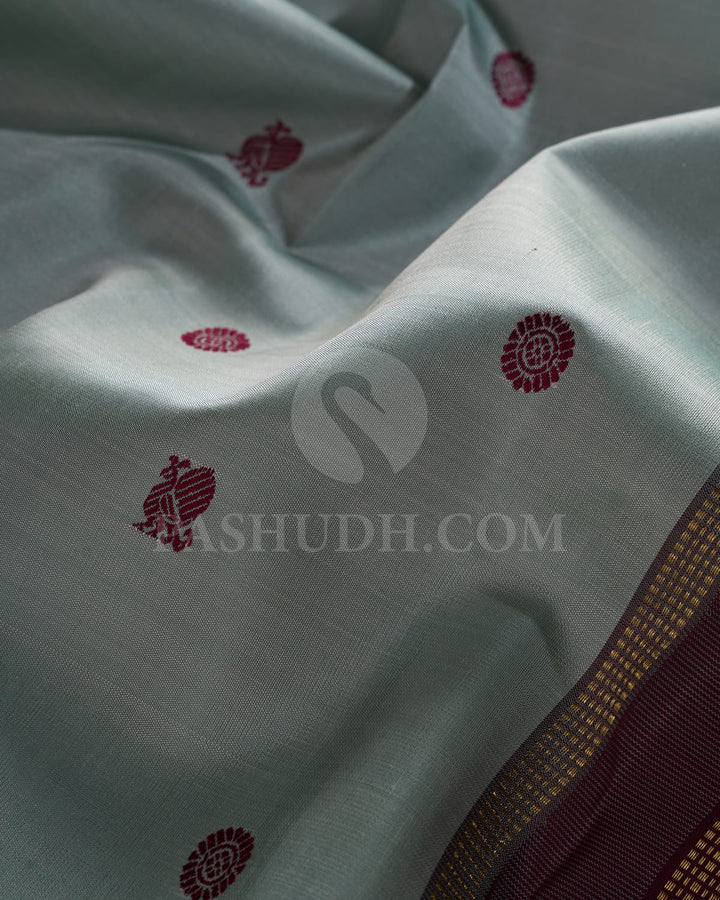 Blue Grey & Paaku Colour Kanjivaram Silk Saree - RK1