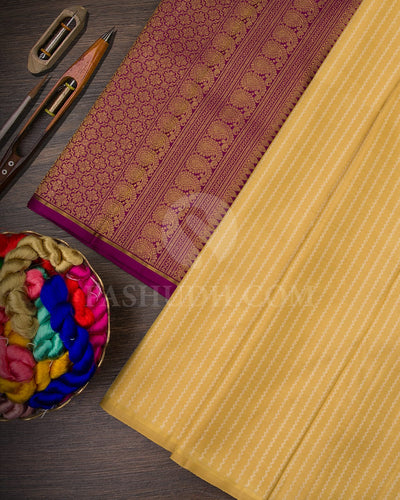 Hex Yellow & Violet Traditional Borderless Kanjivaram Silk Saree - RB2