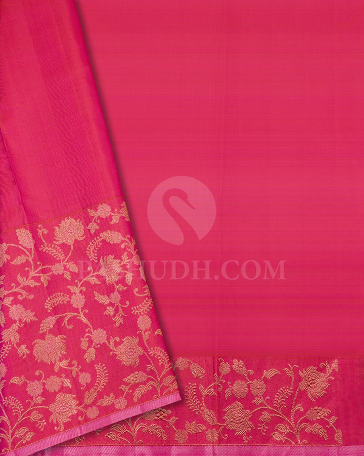 Bottle Green & Rose Pink Kanjivaram Silk Saree - S1070(F)