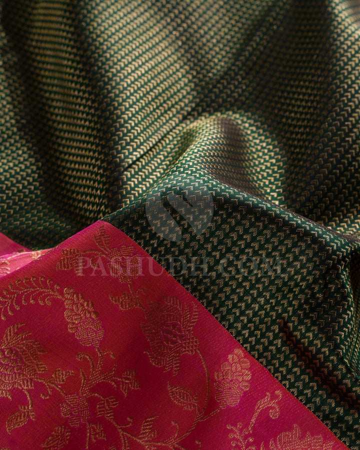 Bottle Green & Rose Pink Kanjivaram Silk Saree - S1070(F)