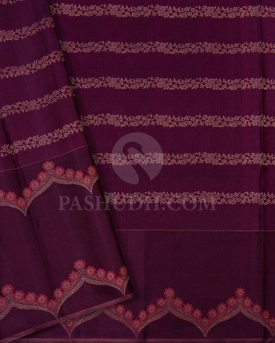 Red & Purple Shot Red Kanjivaram Silk Saree - D610(A)