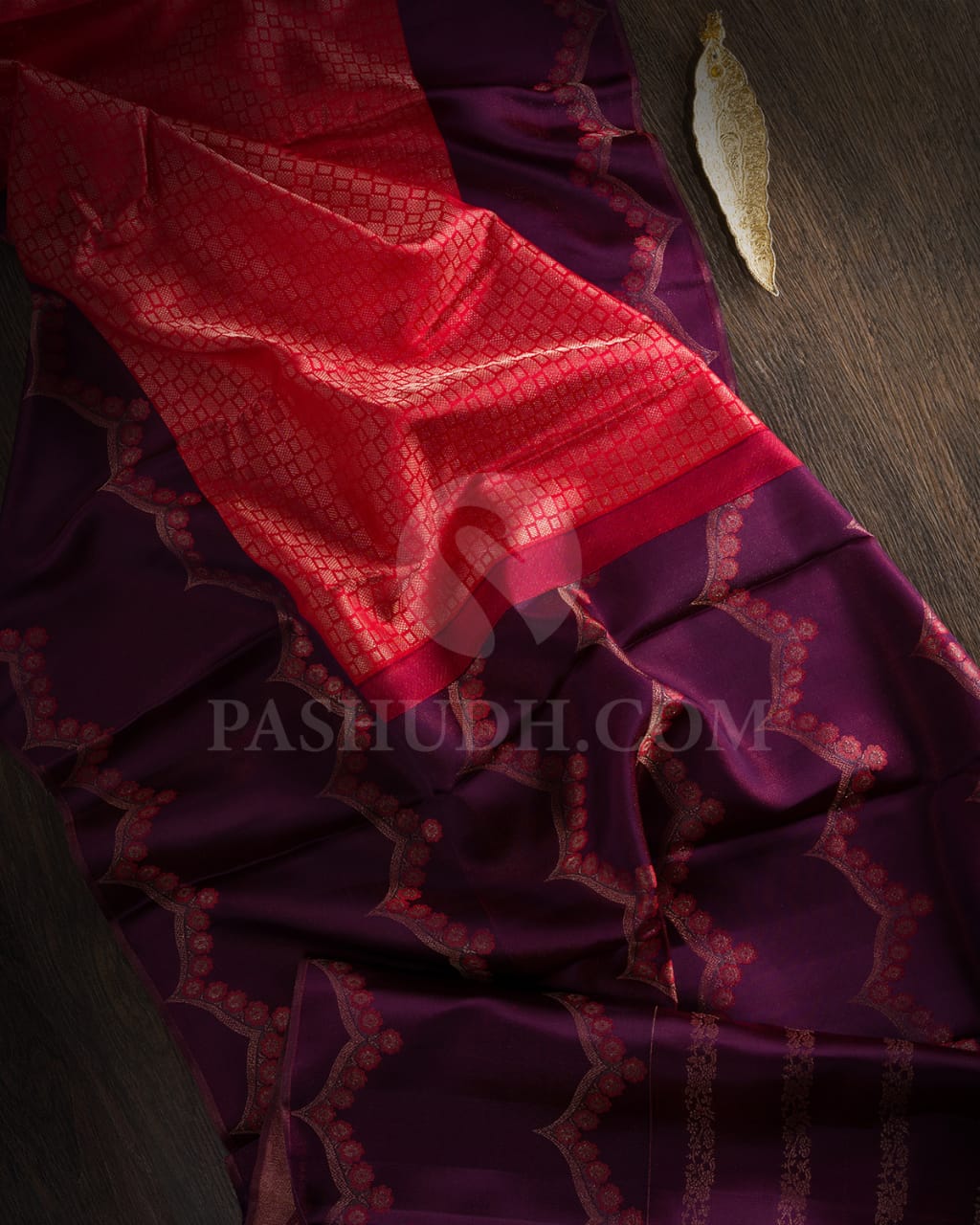 Red & Purple Shot Red Kanjivaram Silk Saree - D610(A)