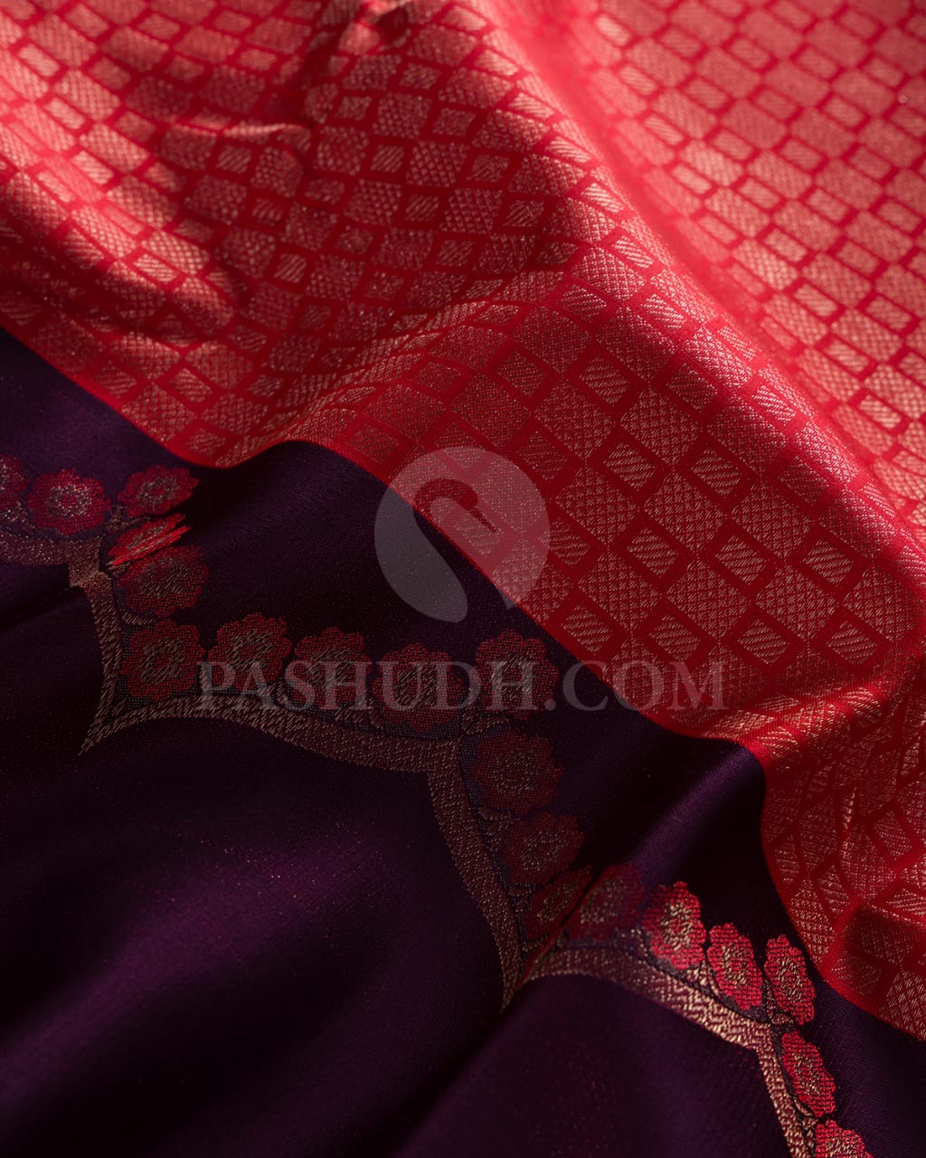 Red & Purple Shot Red Kanjivaram Silk Saree - D610(A)