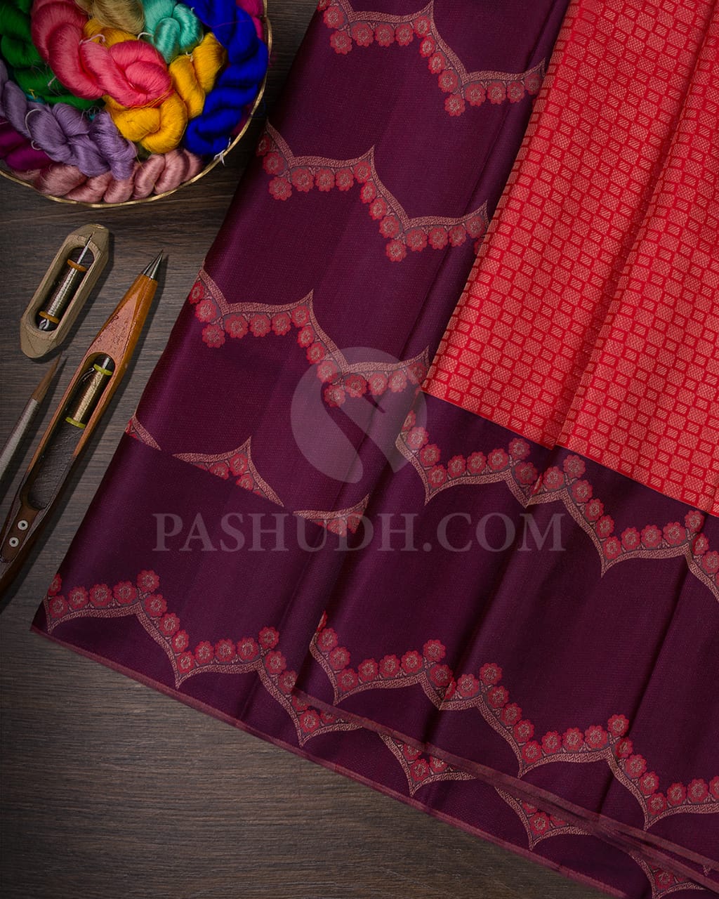 Red & Purple Shot Red Kanjivaram Silk Saree - D610(A)