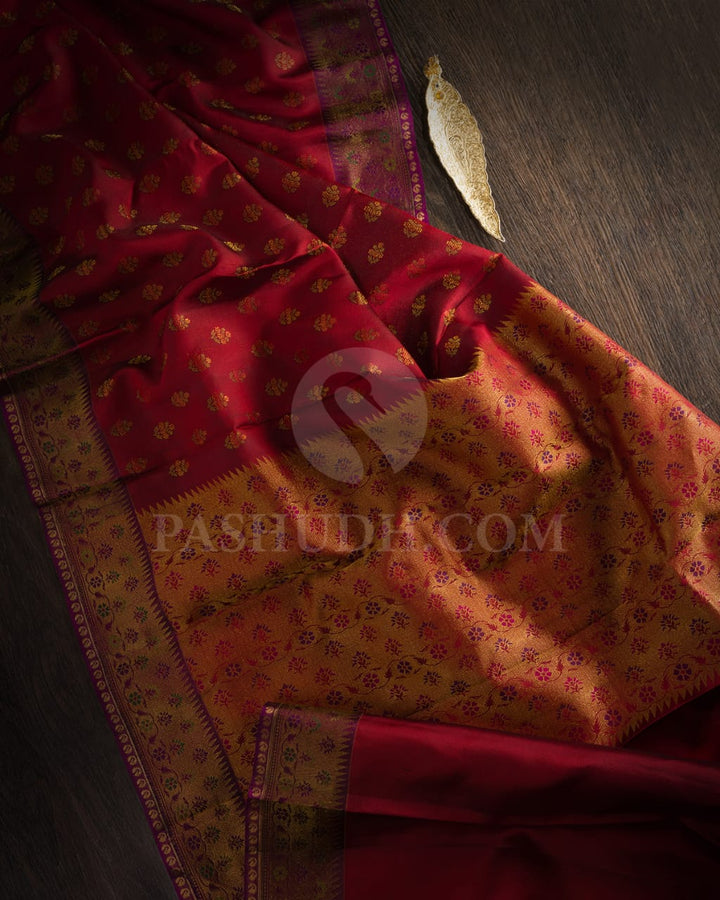 Crimson Red & Purple Classic Kanjivaram Silk Saree - DJ353(A)