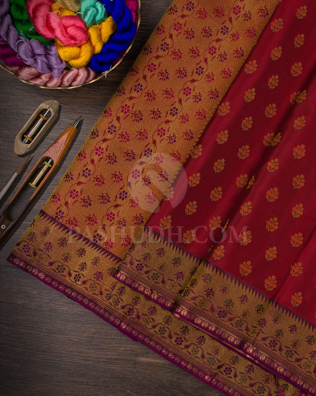 Crimson Red & Purple Classic Kanjivaram Silk Saree - DJ353(A)