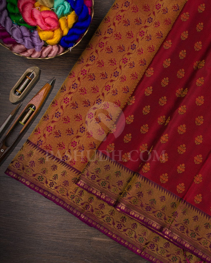 Crimson Red & Purple Classic Kanjivaram Silk Saree - DJ353(A)