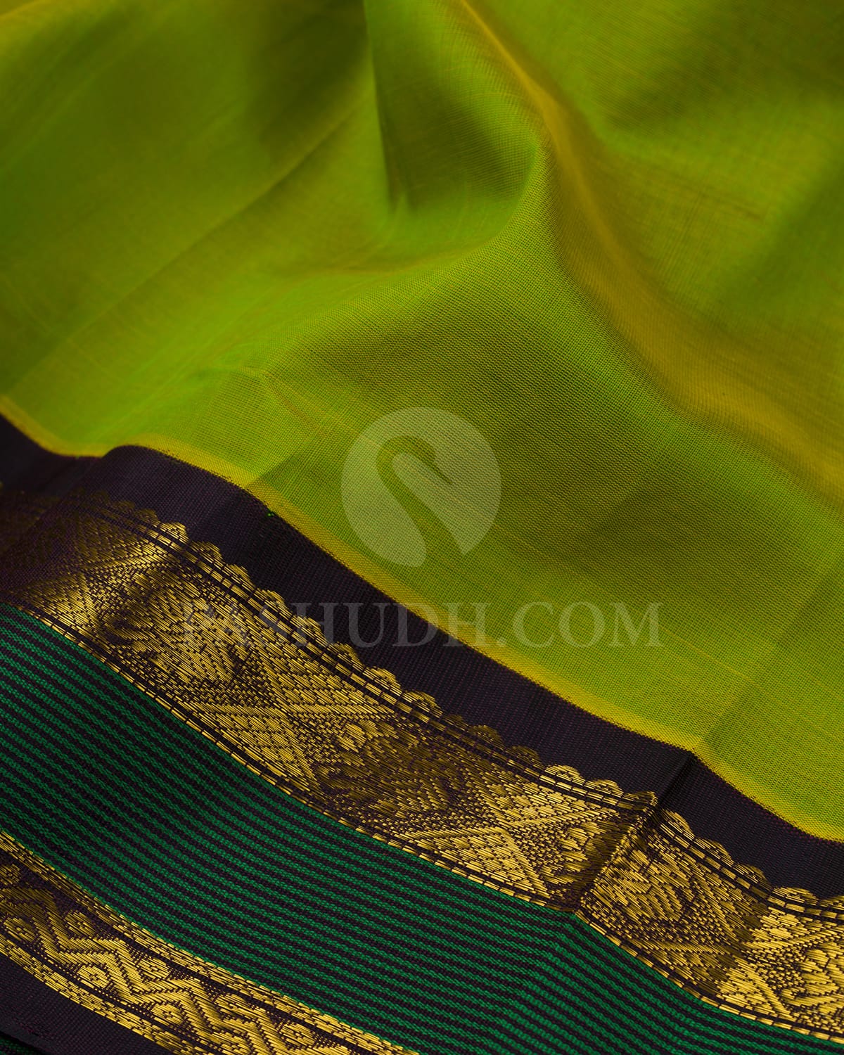 Parrot Green & Burgundy Kanjivaram Silk Cotton Saree - RC4