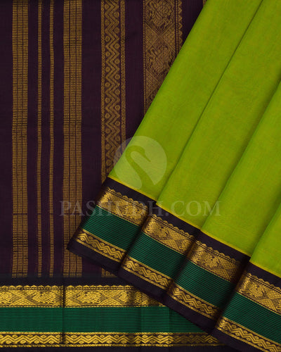 Parrot Green & Burgundy Kanjivaram Silk Cotton Saree - RC4