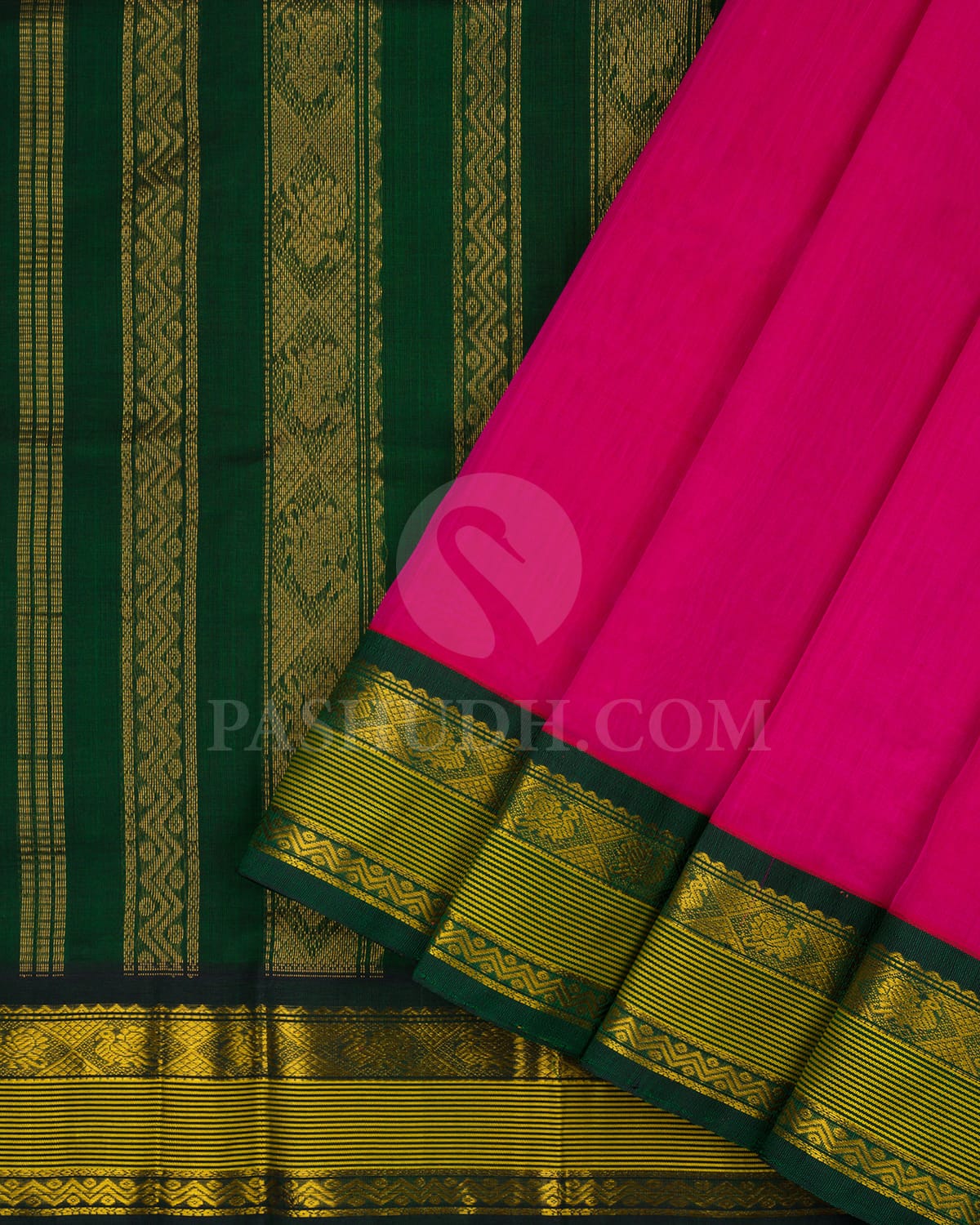 Rani Pink And Forest Green Kanjivaram Silk Cotton Saree - RC1