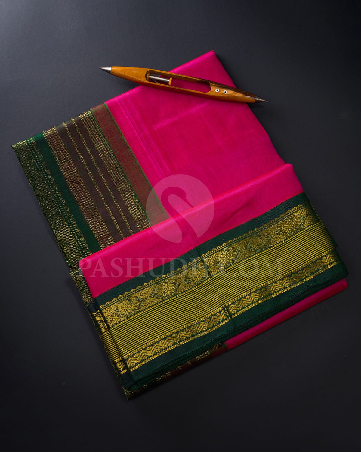 Rani Pink And Forest Green Kanjivaram Silk Cotton Saree - RC1