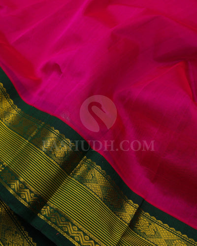 Rani Pink And Forest Green Kanjivaram Silk Cotton Saree - RC1