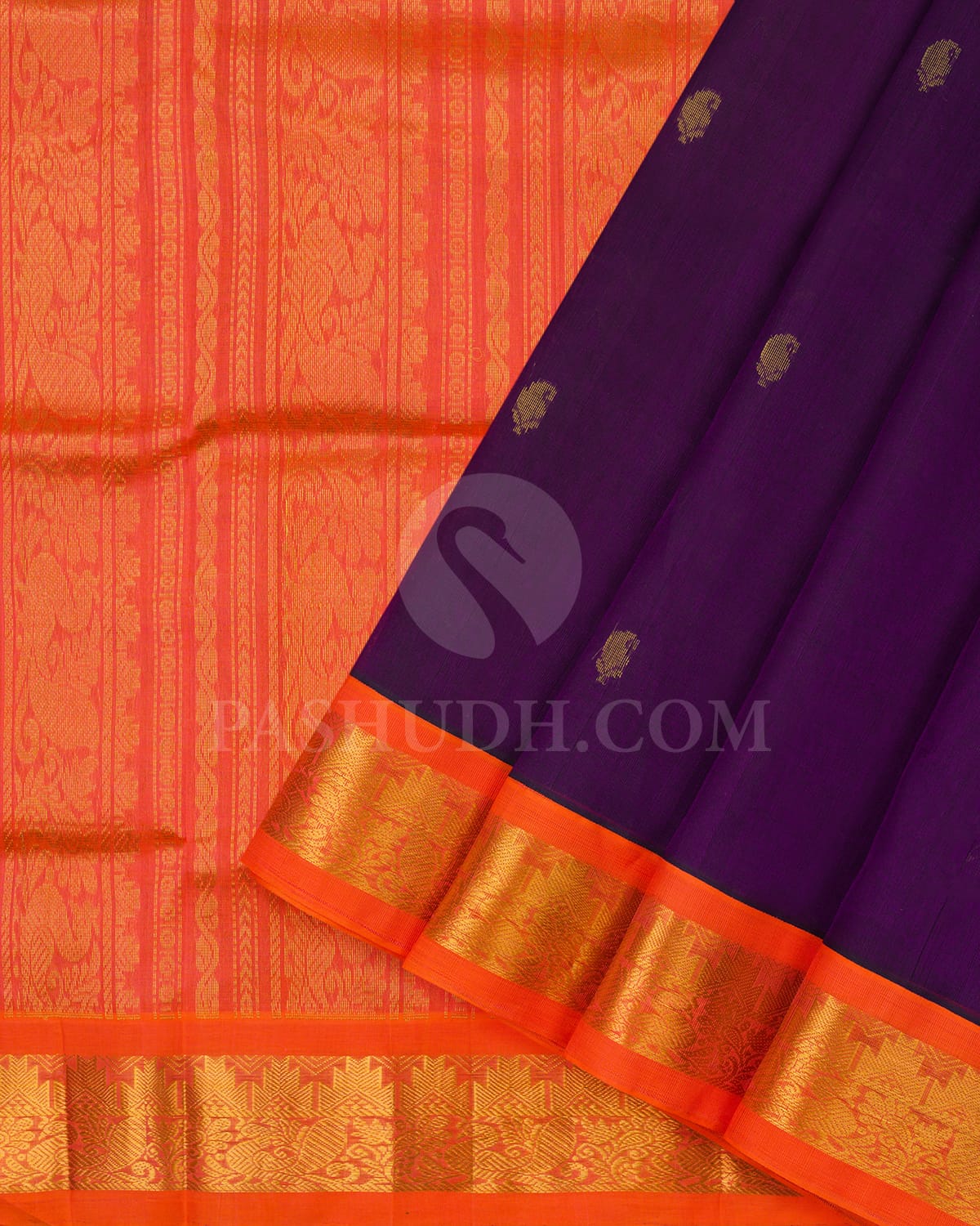 Violet & Orange Kanjivaram Silk Cotton Saree - RC11