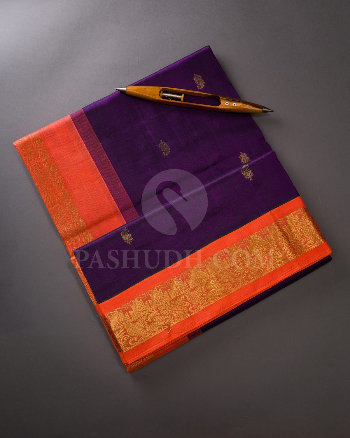 Violet & Orange Kanjivaram Silk Cotton Saree - RC11