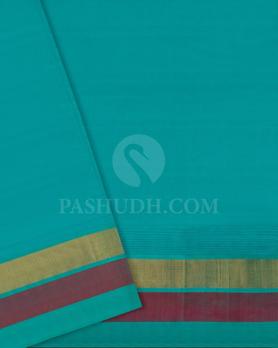 Aubergine & Sky Blue Kanjivaram Silk Cotton Saree - RC22