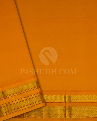 Navy Blue and Mango Yellow Kanjivaram Silk Cotton Saree - RC2