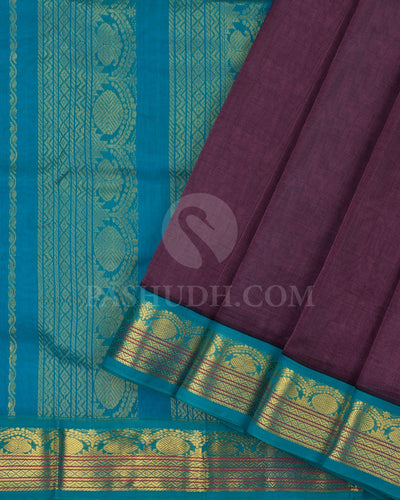 Heather Purple & Anandha Blue Kanjivaram Silk Cotton Saree - RC7