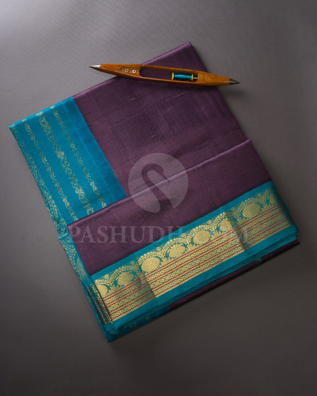 Heather Purple & Anandha Blue Kanjivaram Silk Cotton Saree - RC7