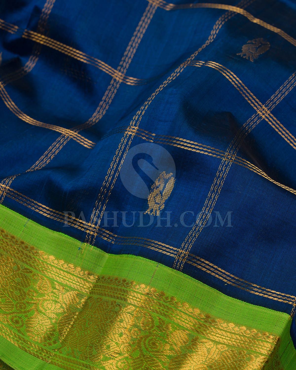 Cobalt Blue And Parrot Green Kanjivaram Silk Cotton Saree - RC27