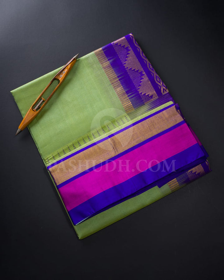 Olive Green & Royal Blue Kanjivaram Silk Cotton Saree - RC21