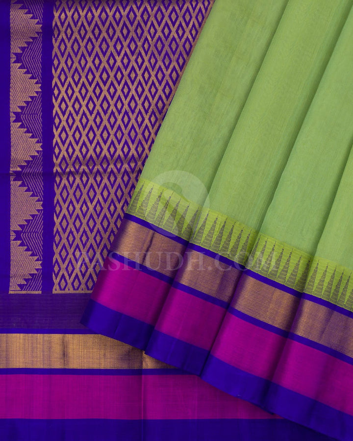 Olive Green & Royal Blue Kanjivaram Silk Cotton Saree - RC21