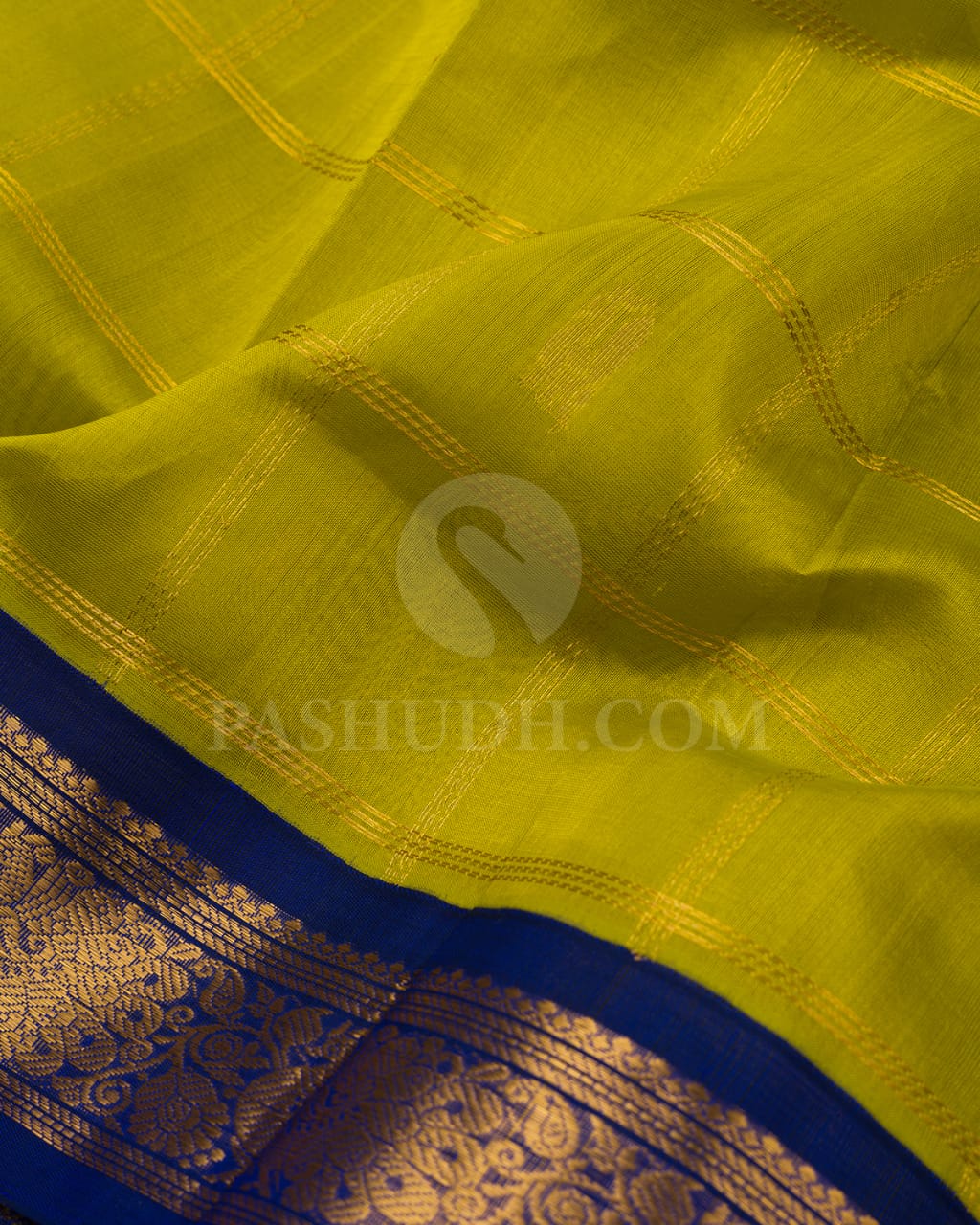 Pear Green & Royal Blue Kanjivaram Silk Cotton Saree - RC24