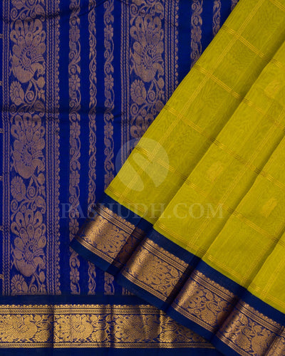 Pear Green & Royal Blue Kanjivaram Silk Cotton Saree - RC24