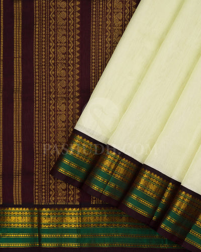 Ivory & Brown Kanjivaram Silk Cotton Saree - RC6