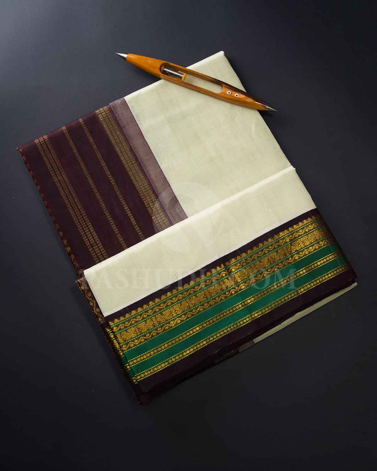 Ivory & Brown Kanjivaram Silk Cotton Saree - RC6