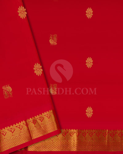 Olive Green and Crimson Red Kanjivaram Silk Cotton Saree - RC9