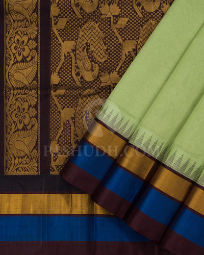 Pastel Mint & Brown Kanjivaram Silk Cotton Saree - RC18