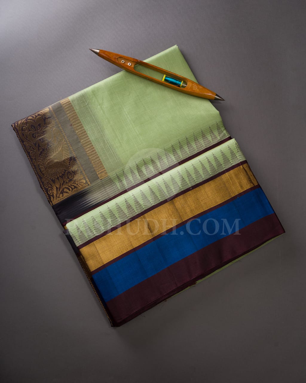 Pastel Mint & Brown Kanjivaram Silk Cotton Saree - RC18