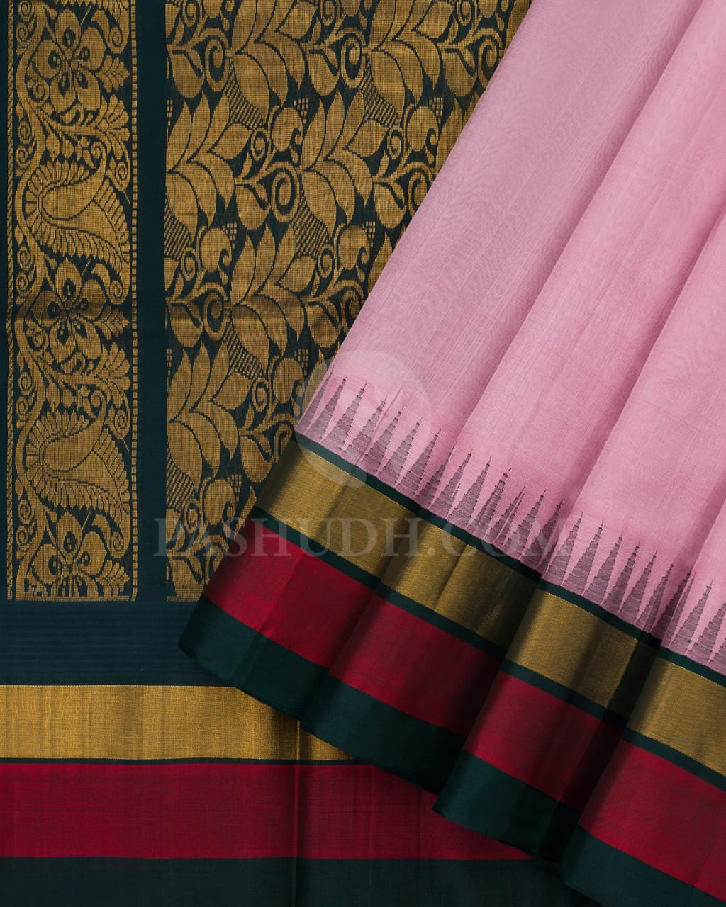 Light Pink & Dark Green Kanjivaram Silk Cotton Saree - RC20