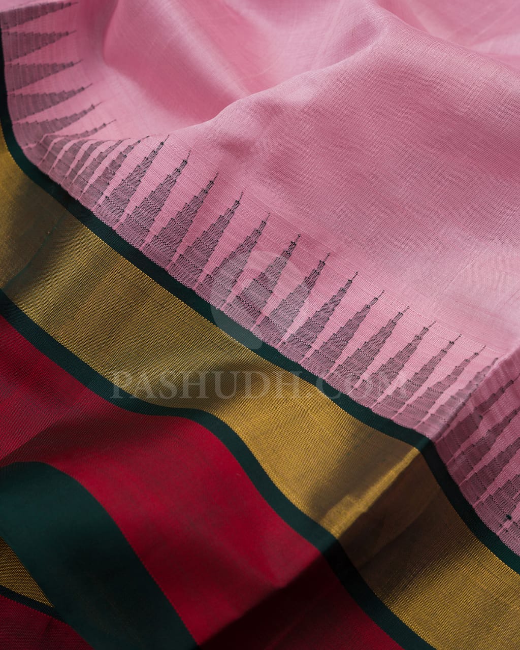 Light Pink & Dark Green Kanjivaram Silk Cotton Saree - RC20