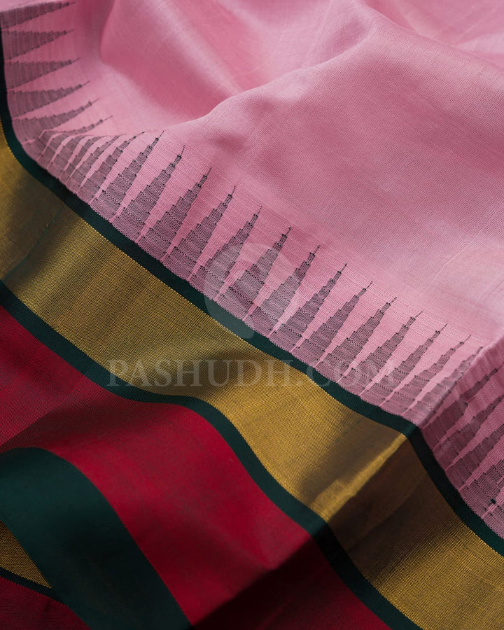Light Pink & Dark Green Kanjivaram Silk Cotton Saree - RC20
