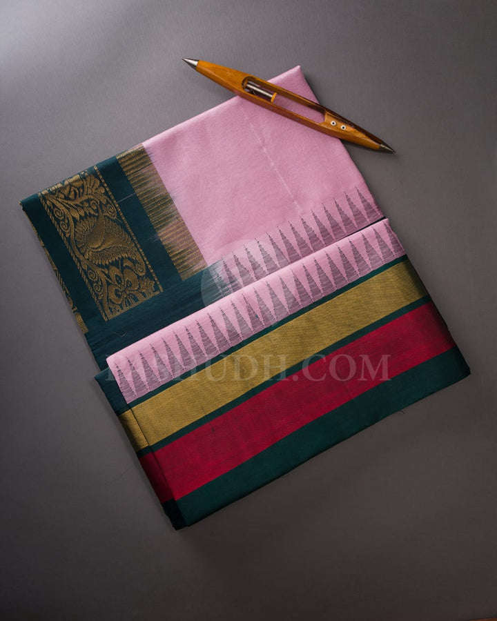 Light Pink & Dark Green Kanjivaram Silk Cotton Saree - RC20