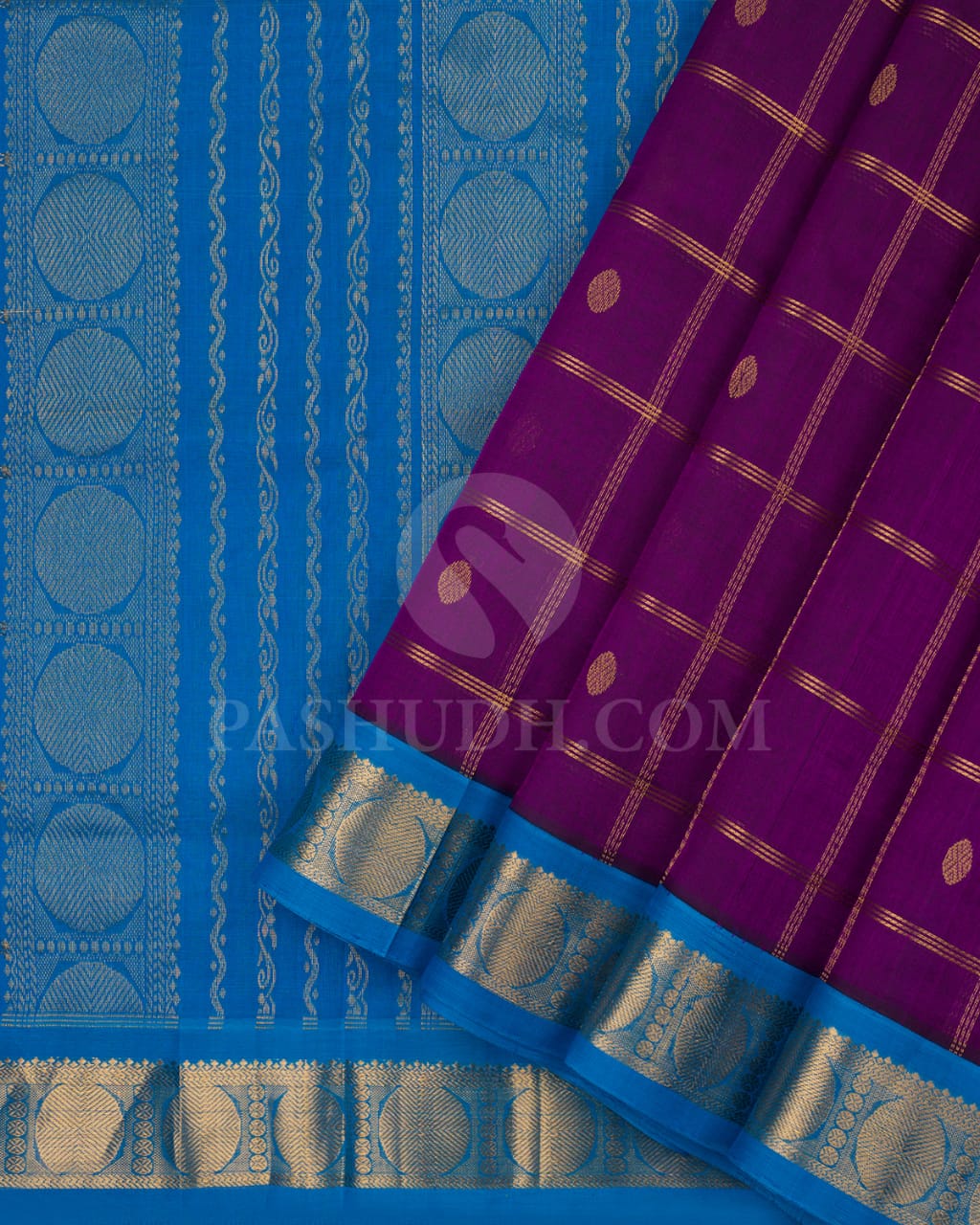 Violet & Anandha Blue Kanjivaram Silk Cotton Saree - RC25